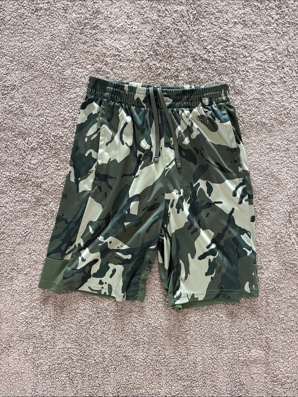 adidas Kids Camo Print Athletic Shorts - Green & Cream